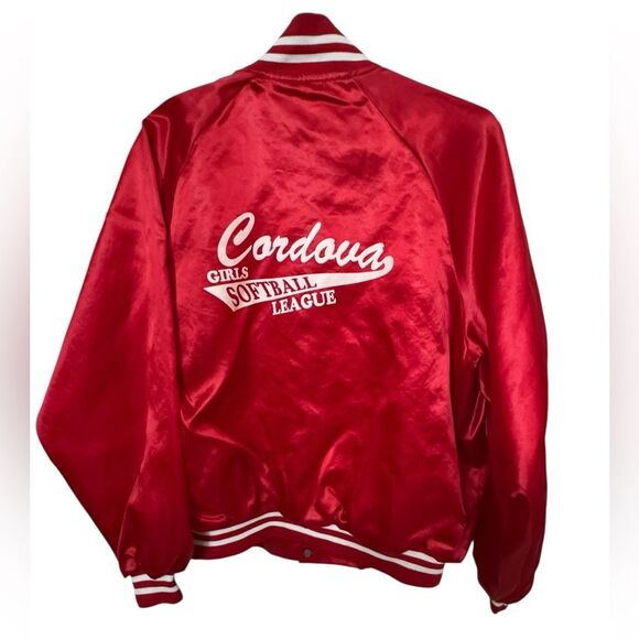 Vintage Other - Vintage Red Rancho Cordova CA Satin Girls Softball League Men’s XL Jacket